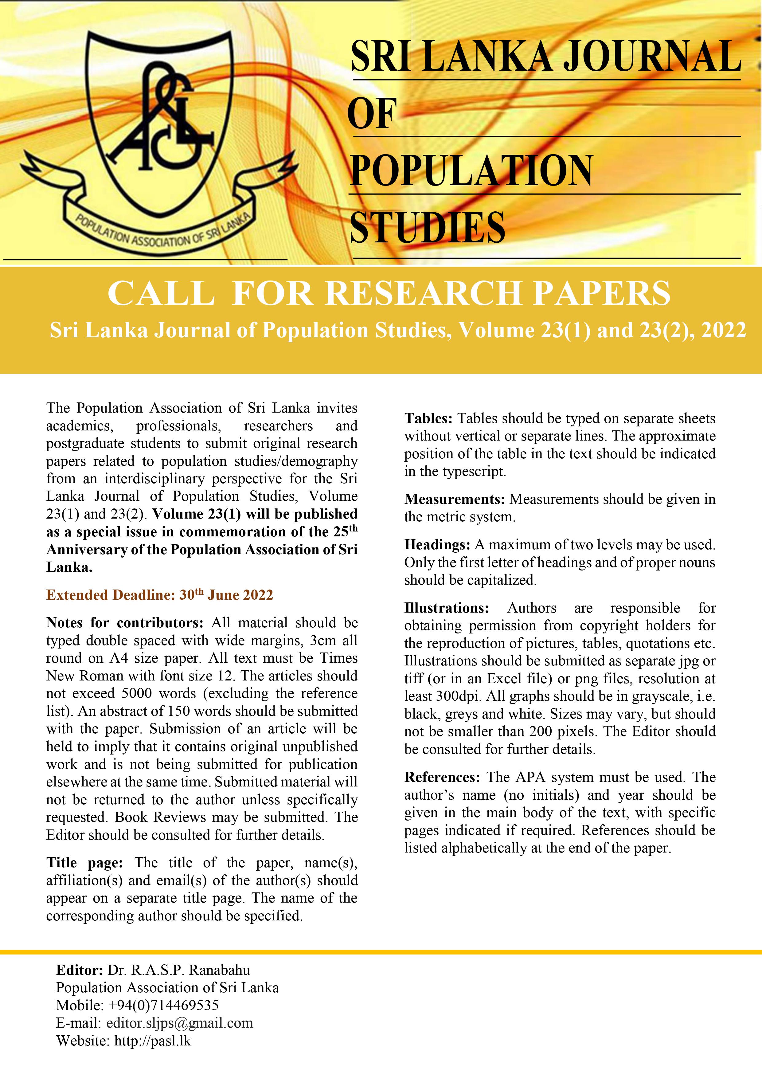 Call For Papers PASL sljps Vol 231 232